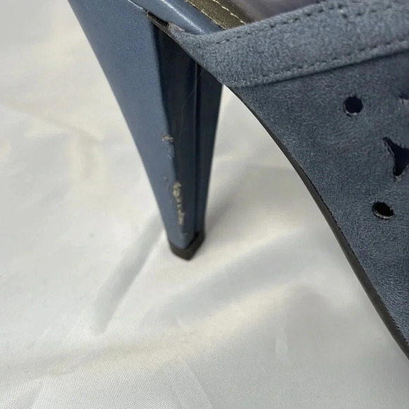 FIONI Corleone Blue Faux Suede Open Toe Slingback Heel Perforated Size 9.5 - Picture 10 of 11